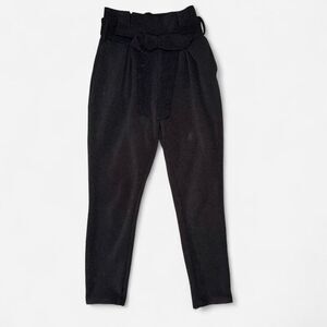 Black Paper Bag High-Waisted Ankle Trouser Dress Pants